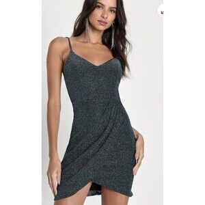 Lulus Womens Teal Forever Your Girl Metallic Bodycon Dress XS Party Cocktail NEW